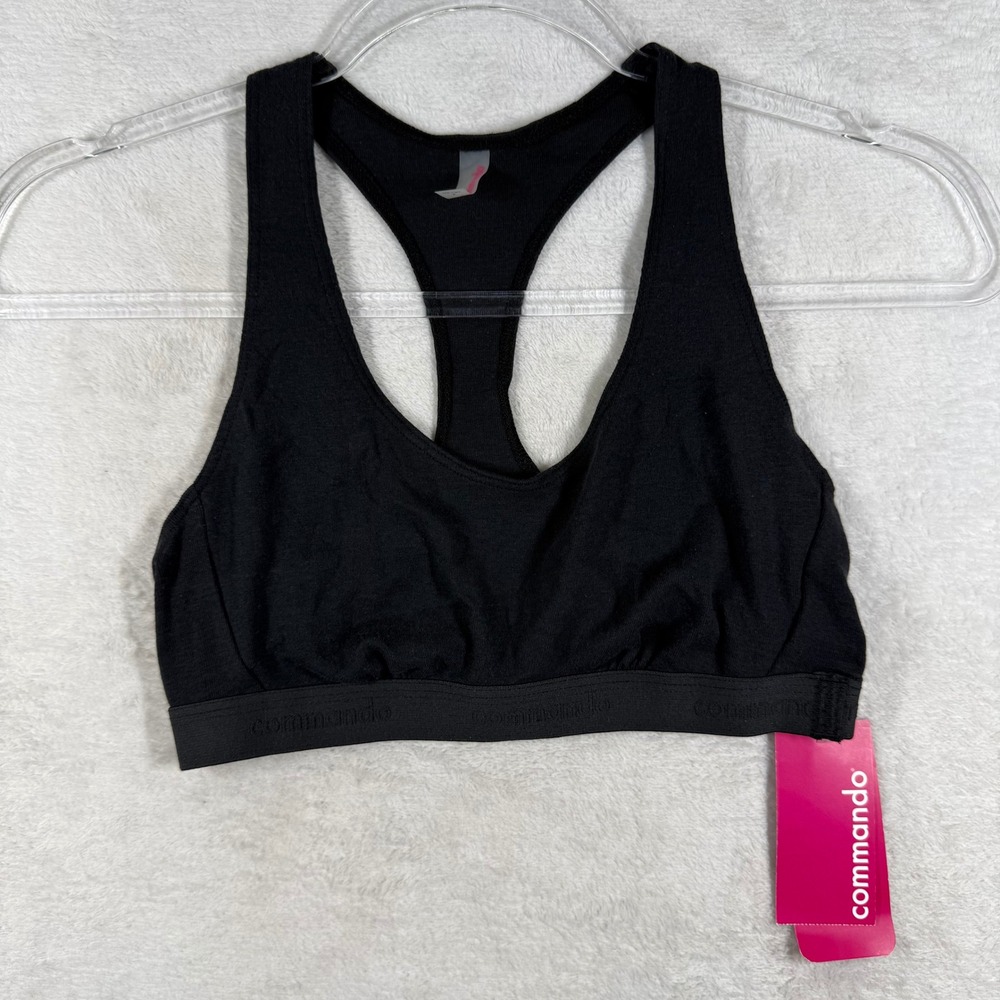 Commando Womens Pima Micro Rib Racerback Logo Bralette Black BRA203 Small NEW